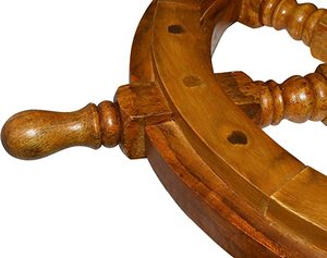 <b>Wooden</b> Ship Wheel Wall Decoration With Brass Center Hub Turned Spokes and Handles Maritime Nautical Boat Helm Decor Brown Woo - Product Image 4