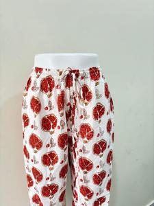 100% coton imprimé pantalon de salon rouge grenade Floral Design taille élastique pantalon droit respirant dentelle décorée pour - Product Image 5