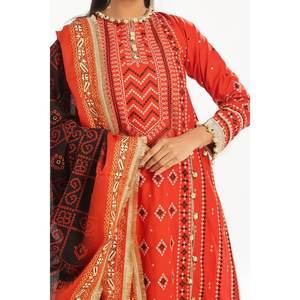 Ensemble de 3 pièces non cousues pour femmes, en tissu lawn brodé de zari, couleur rouille, élégant et stylé - Product Image 4