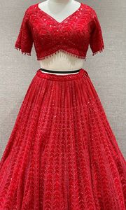 OEM Ethnique Lehenga Jeu Semi Cousu Faux Georgette avec Micro Doublure Paillettes et Fil de Travail Fournisseur en Gros - Product Image 5