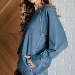 Femmes lavage à l'acide à manches longues pull sweat ample Style décontracté personnalisé avant Logo hiver Streetwear 380g séchage rapide - Product Image 4