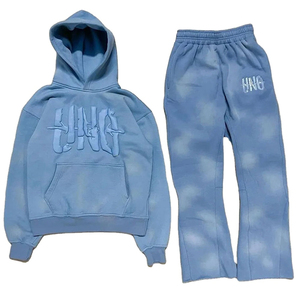 OEM Pantalon de survêtement à capuche évasé 320GSM personnalisable pour hommes, survêtement d'hiver, jogging imprimé bouffant lourd, grande taille, solide - Product Image 1