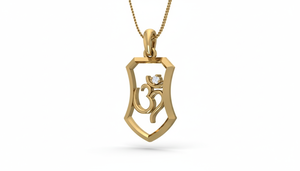 Pendentif en or pour homme avec bouclier Om et accent en diamant - Product Image 4