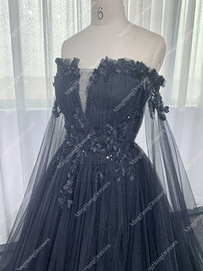 Abito da Sera di Alta Gamma per Donna, Sexy in Rete Nera, Senza Spalline, con Vita Impero, Ampia Gonna a Palloncino, Lunghezza a Terra, Patchwork - Product Image 4