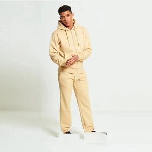 Alta calidad Casual Fitness Sweatsuit Stacked Joggers Hombres Conjuntos Hombres Pantalones de chándal y Sudadera con capucha Chándal lavado - Product Image 3