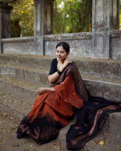 BELLE RICHE PALLU JACQUARD TRAVAIL TOUT SAREE EXCLUSIF JACQUARD BORDER Fashionharbour Bollywood Style Viscose pour les fêtes - Product Image 1