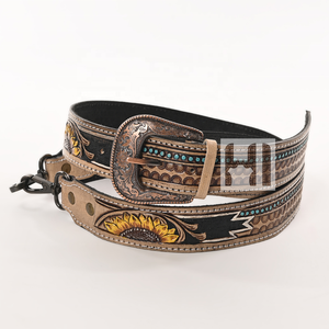 Correa de guitarra ajustable de cuero genuino de vaca, correa de repuesto de cuero repujado - Product Image 1