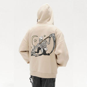 Sudadera con Capucha Corta de Algodón de Alta Calidad, con Cierre, Gruesa, 500GSM, Estilo Holgado, Lisa, Teñida, para Hombre, Invierno, Y2K - Product Image 5