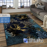 Tapis rectangulaire moderne en flanelle de polyester tissé à la machine, motif abstrait, à poils fins et moyens, avec envers antidérapant en caoutchouc, facile d'entretien