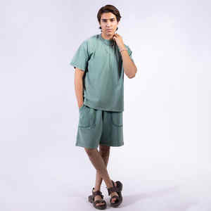 T-shirt col rond vintage pour hommes 300 grammes en coton noir tricoté Short de ponçage surdimensionné imprimé manches courtes grande taille pour l'été - Product Image 1