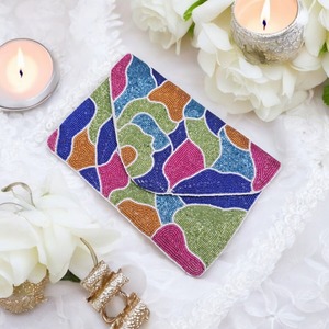 กระเป๋าลูกปัดสีฟ้าอ่อนสีส้มหลากสีแบบแอบสแตรกต์สำหรับยามเย็นลายดอกไม้สายโซ่คล้องไหล่ปักลายเป็นมิตรกับสิ่งแวดล้อมสำหรับฤดูใบไม้ร่วง - Product Image 1