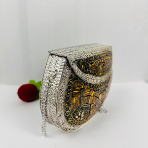 New Luxury Yellow <b>Beaded</b> Mosaic Clutch Yellow Mosaic <b>Metal</b> Clutch Bag Modern Polished Handmade by Luxury Crafts - Product Image 1