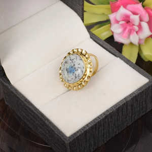 Anillo de plata de ley 92,5, piedra preciosa de ágata dendrítica (15mm), patrón geométrico, chapado en rodio, joyería con incrustaciones de boda, ajuste experto - Product Image 3