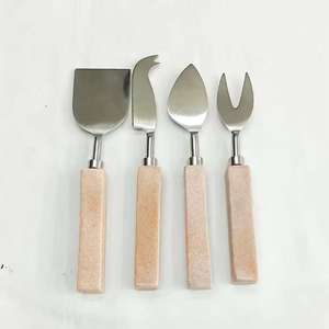 Juego de herramientas de rebanador y esparcidor de queso de acero inoxidable con mango cuadrado grueso de cerámica chapado en oro mate pulido de Color de grado alimenticio - Product Image 1