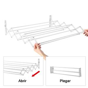 Séchoir à linge mural extensible Manemi en acier blanc, 60 cm, double niveau, pliable, intérieur/extérieur, design minimaliste pour vêtements - Product Image 4