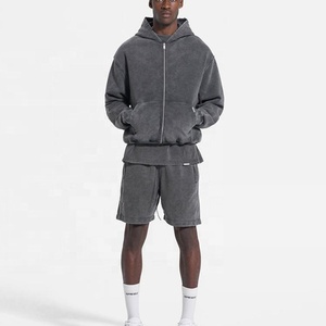 Fabricant de vêtements vente en gros sweat à capuche à double fermeture éclair vintage personnalisé lavage à l'acide zip up sweats à capuche en éponge française - Product Image 5