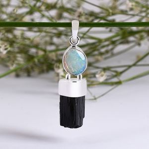 Piedra preciosa natural ópalo negro turmalina 925 plata esterlina encantos bisel ajuste joyería hecha a mano regalo su joyería al por mayor - Product Image 2