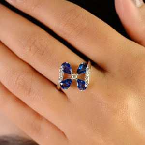 Anillo de Flores Fino con Zafiro Azul Natural y Diamantes en Oro Blanco de 14K, Diseño Único, Superventas, Ideal para Fiestas, Proveedor de Joyería - Product Image 2