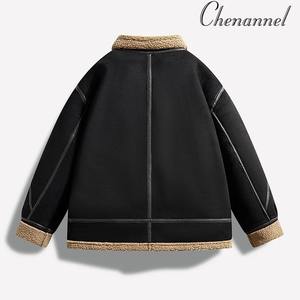 แจ็กเก็ตหนังแท้สำหรับผู้ชาย, แจ็กเก็ตฤดูหนาวระบายอากาศได้ดีมีซิปซับขนแกะออกแบบโลโก้ด้านหน้าได้ตามต้องการ - Product Image 4