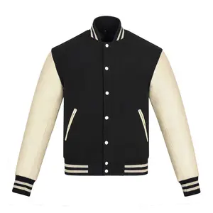 Jaket kulit lengan Wool Lettermen Varsity pemasok dari Pakistan diskon besar-besaran MOQ rendah jaket Universitas pria tahan lama personalisasi