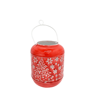 Lanterne ronde décorative en fer de noël avec poignée lanterne de camping couleur céramique rouge pour la décoration de la maison - Product Image 2