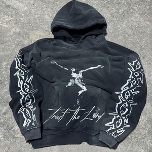 Sudadera con capucha lavada vintage personalizada del fabricante para hombre, sudadera vaquera lavada con ácido y bordado teñido anudado de mezclilla de gran tamaño, OEM - Product Image 2