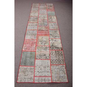 Vintage Turkish Rug, 3x9,9 ft Rug, <b>Brown</b> Red Striped <b>Wool</b> Rug - Product Image 2