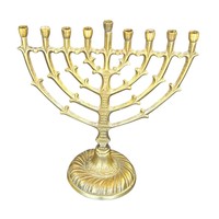 Ménorah vintage en laiton à 9 branches, style antique, chandelier de Hanouka durable, fait main, écologique pour la décoration intérieure
