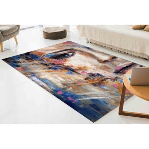 Tapis moderne coloré imprimé en 3D, tapis de salle à manger avec portrait abstrait de femme, tapis doux non tissé - Product Image 4