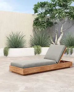 Teak-Sonnenlehnen mit Kissen- Teak-Chaise Sonnenlehne Lounge-Stühle mit wasserdichtem Kissen