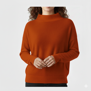 Fashion Women Oversized Solid <b>Fleece</b> Knitted Mockneck <b>Jumper</b> Soft Cozy Long Sleeve Casual Top Warm Winter Autumn Trendy Front - Product Image 1