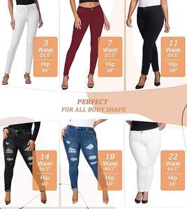Pantalones vaqueros rasgados elásticos de cintura media de Color sólido a la moda para mujer de talla grande, Vaqueros ajustados informales de verano con decoración de botones - Product Image 3