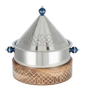 Pot de casserole en acier inoxydable de conception du Moyen-Orient pot de finition argentée avec la base en bois pour l'utilisation d'hôtel de mariage de buffet de partie - Product Image 1