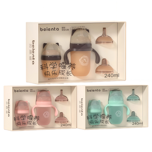 Logo personnalisé dessin animé <span class=keywords><strong>anti</strong></span> coliques bébé nouveau-né biberon ensemble boîte-cadeau sans BPA col large silicone souple biberon poignée - Product Image 1