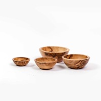 Ensemble de 4 bols gigognes écologiques en bois d'olivier faits à la main, marque ArtisRaw, fabriqués au TN, modèle BS008, emballage en carton