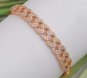 Gold Plated Channel Set Studded Cuff <b>Bracelet</b> <b>Cubic</b> <b>Zirconia</b> (AD) Stone Premium Alloy Luxury Fashion Jewelry for Women's Party - Product Image 1
