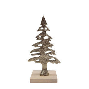 Set of 3 Decoration Aluminum & <b>Wood</b> X-Mas <b>Tree</b> With Square Wooden Base Gold Color for <b>Christmas</b> & Home Decoration - Product Image 6