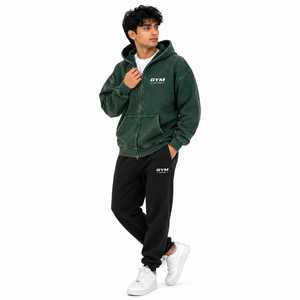 Men Dark <b>Green</b> Regular Fit Anti-Wrinkle Acid Wash Solid 2 1 Lightweight Pullover Hoodie Custom <b>Gym</b> Active Logo Fleece Streetwear - Product Image 2