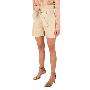 กางเกงขาสั้นเบอร์มิวดาเอวสูงสำหรับผู้หญิงกางเกงขาสั้นสีดำพียูกันน้ำมีกระเป๋าแยกตกแต่ง XS-XXL ถัก - Product Image 1