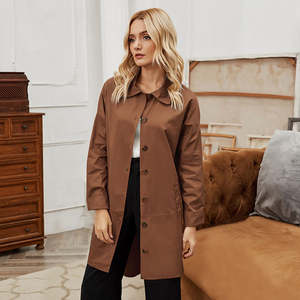 Nouveau manteau pour femmes mi-long tempérament simple boutonnage automne revers lâche coton décontracté mode Trench Coat - Product Image 4
