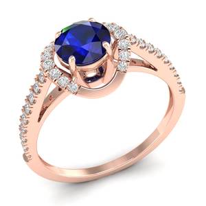 Anillos de Compromiso REYES Elegance de Oro Rosa Macizo de 14K con Diamantes y Halo para Mujer, Anillo de Zafiro Azul, Joyería Fina, Gran Venta - Product Image 2