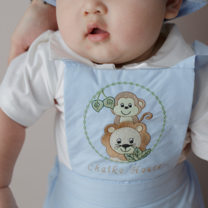 Conjunto informal de 3 piezas Boutique para bebés, camiseta blanca bordada con diseño de animales, mono azul de manga corta, disponible para - Product Image 3