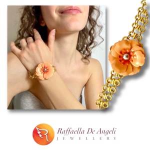 ItalianCraftmen Pulsera de ajuste de bisel de abalorios de melocotón hecha a mano Única de rodio para mujer de Italia - Product Image 4