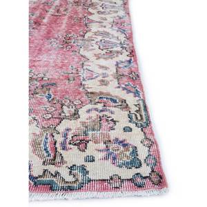 Alfombra de Lana Anudada a Mano de Estilo Vintage, Diseño Rectangular Abstracto con Medallón Rosa y Morado para Sala de Estar o Pasillo, Pae-2199 - Product Image 4