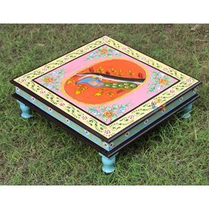 Ensemble de chaises de prière en bois de design moderne, artisanat artisanal, 3 bajot, tabouret de prière, peinture en relief, salon, entrée, artisanat indien - Product Image 3