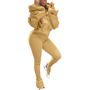 High Quality Custom Design Women's Workout Tracksuit New Arrival Solid Pattern Hooded Sweatpants Back Hole Winter Streetwear - Product Image 1