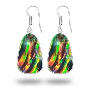 Boucles d'oreilles en laiton plaqué argent pour femmes, pierres précieuses striées de couleur opale de feu droite noire, teinte sombre, en vente au meilleur prix - Product Image 2