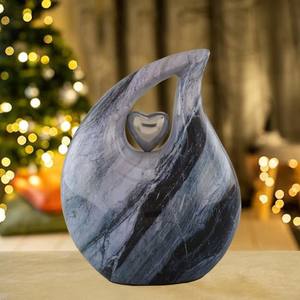 Urne funéraire en forme de larme pour cendres humaines, adulte, en métal solide, aluminium gris, marbre noir, pour funérailles, enterrement, exposition à domicile, cercueil commémoratif - Product Image 1