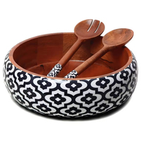 Saladier en bois extra large avec 2 bols de service pour décor divertissant Utilisez un bol en bois de manguier de qualité supérieure avec imprimé floral