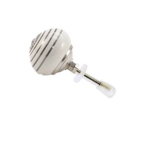 Boutons en céramique blanche peints à la main de style design industriel avec bandes argentées pour armoires commodes chambres à coucher cuisines poignées de tiroirs - Product Image 2